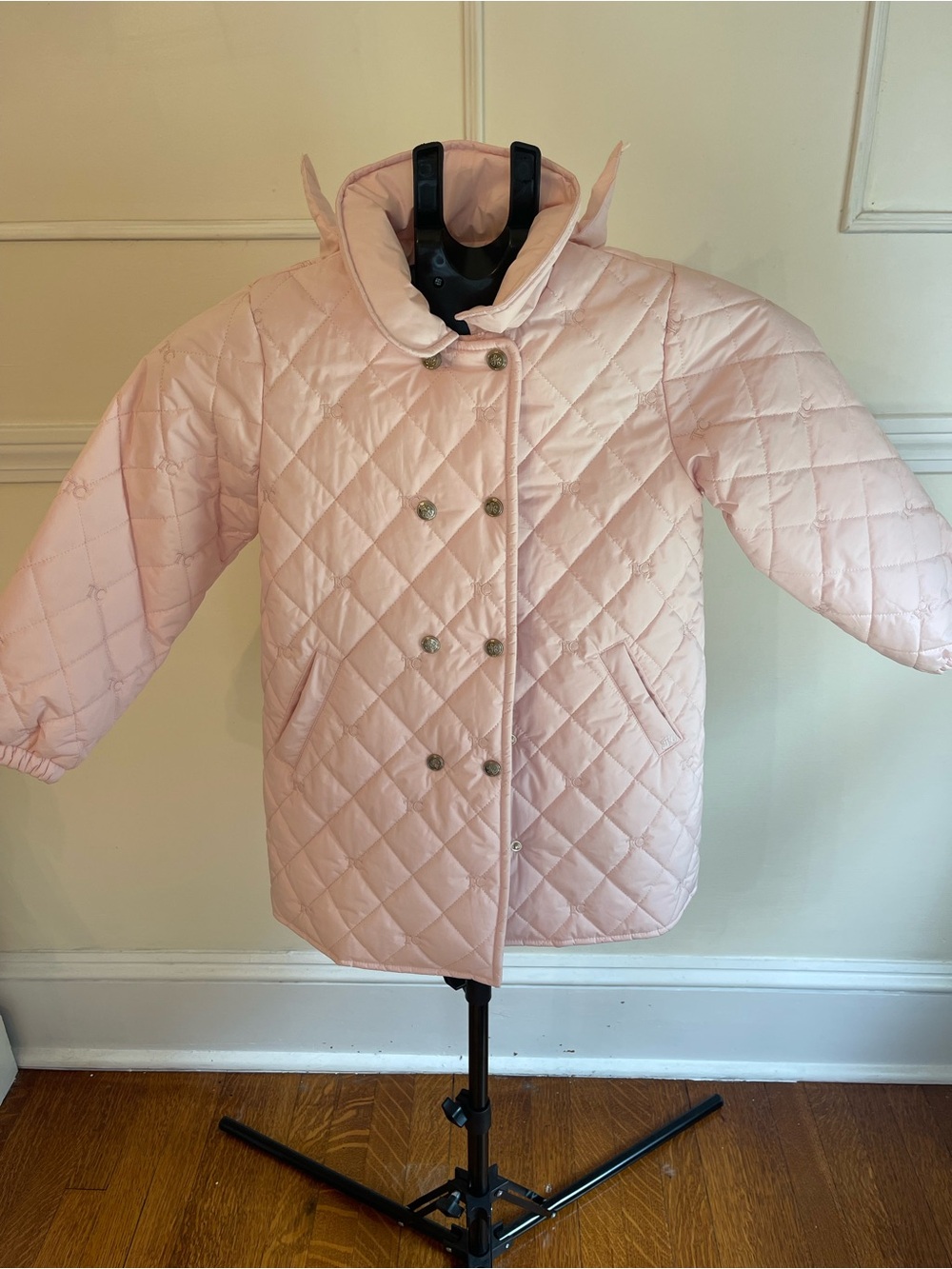 Tartine et Chocolat Quilted Light Pink Double-Breasted Puffer Jacket